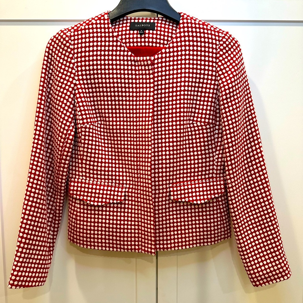 Talbots 4 blazer red and white polka dot wool blend